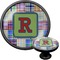 Blue Madras Plaid Print Cabinet Knob (Black) (Personalized)