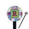 Blue Madras Plaid Print 7" Round Plastic Stir Sticks - Black - Single Sided (Personalized)