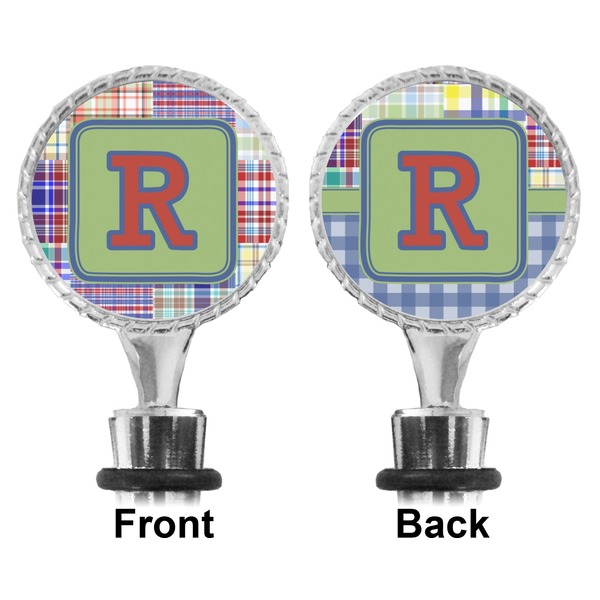 Blue Madras Plaid Print Bottle Stopper - Front and Back