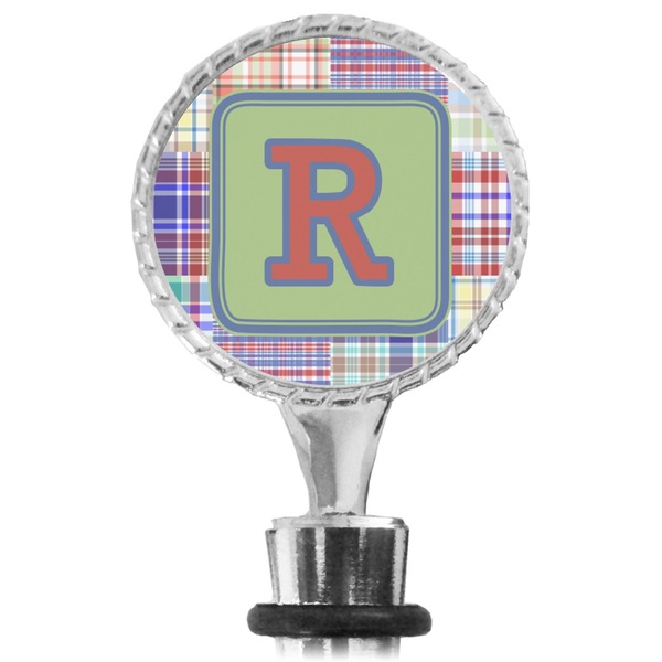 Blue Madras Plaid Print Bottle Stopper Main View