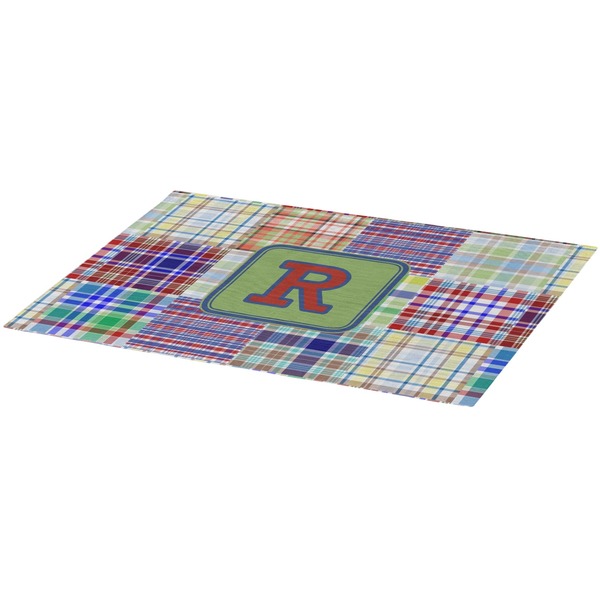 Blue Madras Plaid Print Burlap Placemat (Angle View)