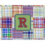 Blue Madras Plaid Print Woven Fabric Placemat - Twill w/ Initial