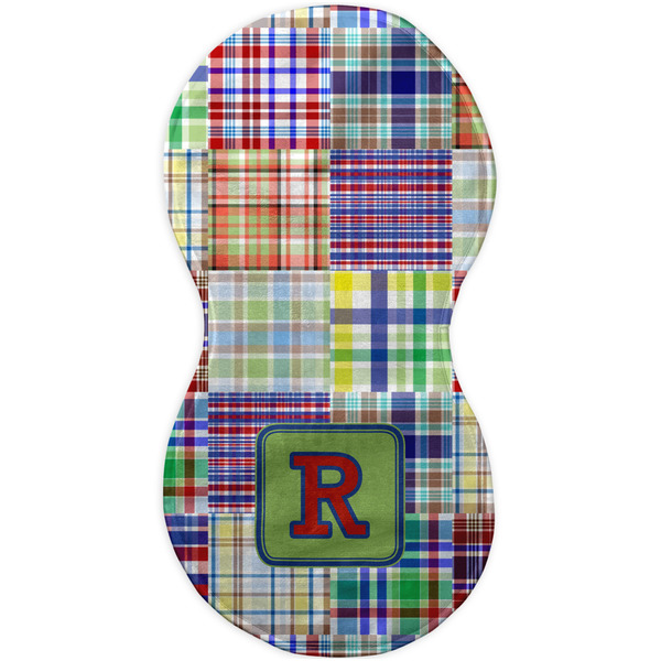 Blue Madras Plaid Print Burp Peanut Shaped Flat