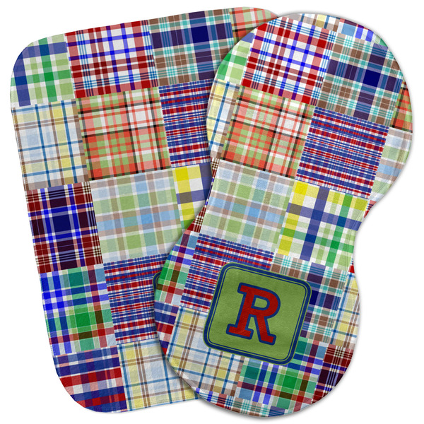 Custom Blue Madras Plaid Print Burp Cloth (Personalized)
