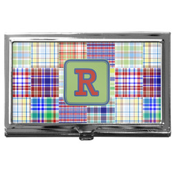 Blue Madras Plaid Print Business Card Case