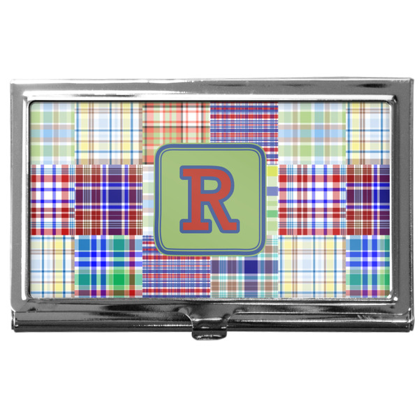 Custom Blue Madras Plaid Print Business Card Case