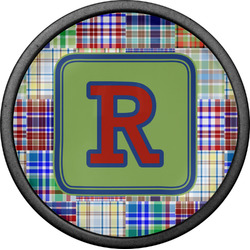 Blue Madras Plaid Print Cabinet Knob (Black) (Personalized)