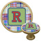 Blue Madras Plaid Print Cabinet Knob - Gold (Personalized)