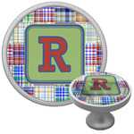 Blue Madras Plaid Print Cabinet Knob (Silver) (Personalized)