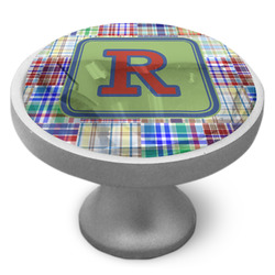 Blue Madras Plaid Print Cabinet Knob (Personalized)