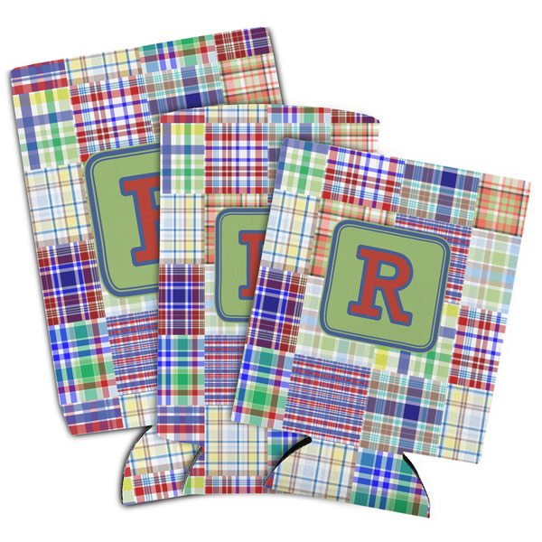 Blue Madras Plaid Print Can Coolers - PARENT/MAIN