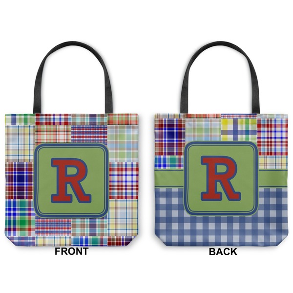 Blue Madras Plaid Print Canvas Tote - Front and Back