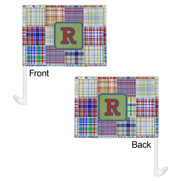 Blue Madras Plaid Print Car Flag - 11" x 8" - Front & Back View