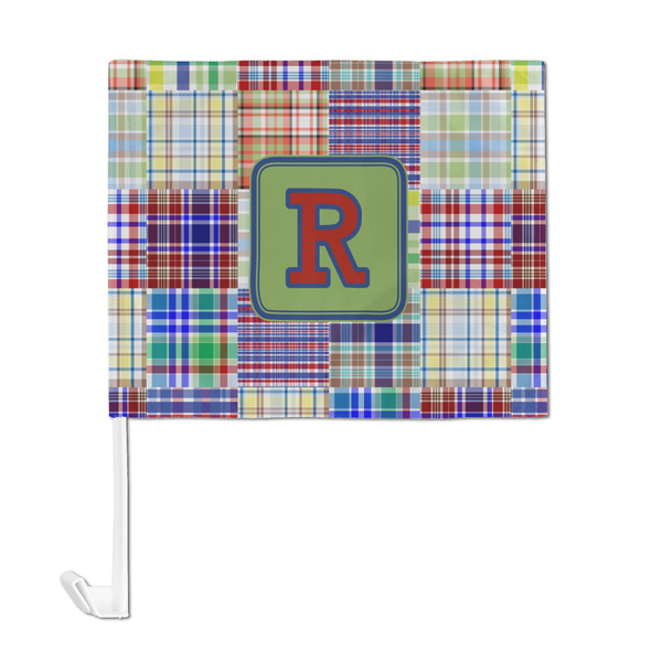 Blue Madras Plaid Print Car Flag - Large - FRONT