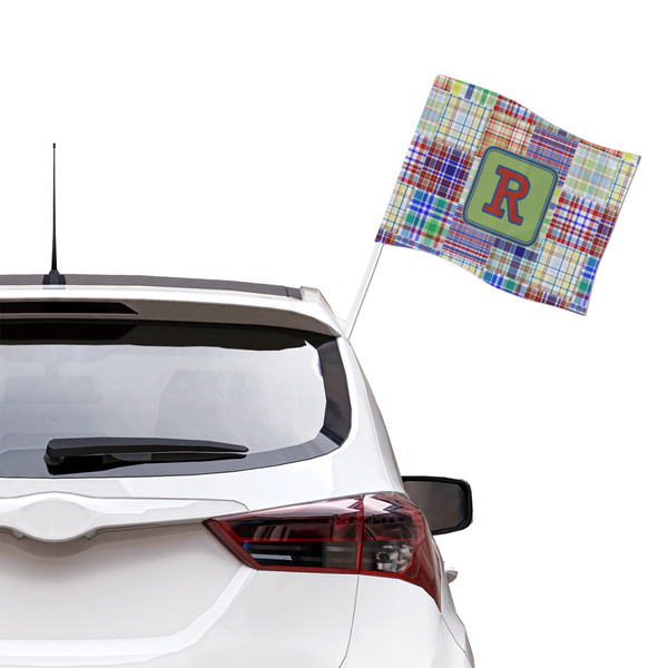 Blue Madras Plaid Print Car Flag - Large - LIFESTYLE