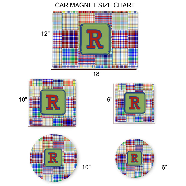 Blue Madras Plaid Print Car Magnets - SIZE CHART