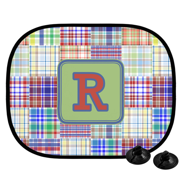 Custom Blue Madras Plaid Print Car Side Window Sun Shade (Personalized)