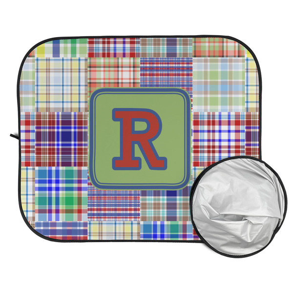 Blue Madras Plaid Print Car Sun Shades - FOLDED & UNFOLDED