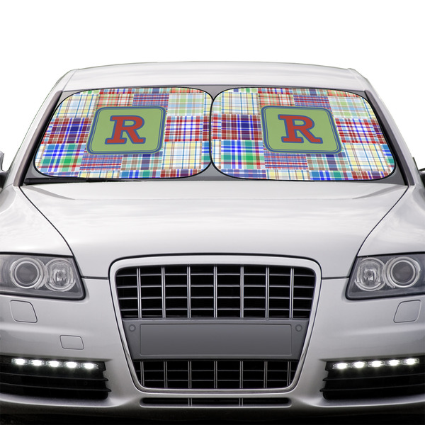 Blue Madras Plaid Print Car Sun Shades - IN CONTEXT