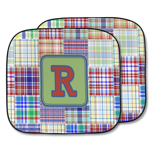 Custom Blue Madras Plaid Print Car Sun Shade - Two Piece (Personalized)