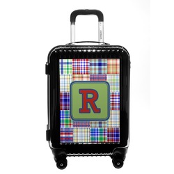 Blue Madras Plaid Print Carry On Hard Shell Suitcase (Personalized)