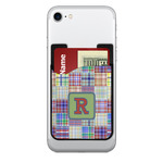 Blue Madras Plaid Print 2-in-1 Cell Phone Credit Card Holder & Screen Cleaner (Personalized)