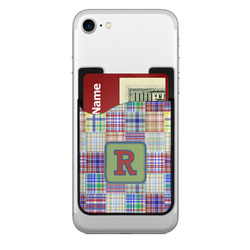 Blue Madras Plaid Print 2-in-1 Cell Phone Credit Card Holder & Screen Cleaner (Personalized)
