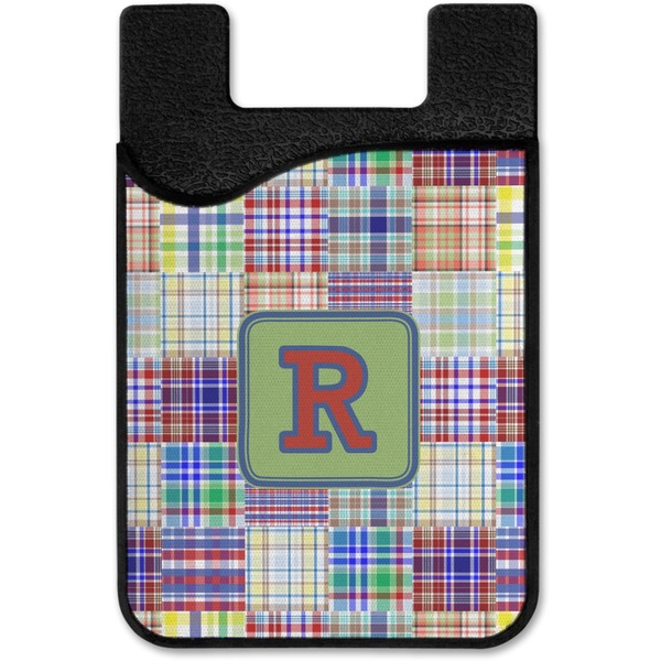 Blue Madras Plaid Print Cell Phone Credit Card Holder