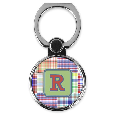 Blue Madras Plaid Print Cell Phone Ring Stand & Holder (Personalized)