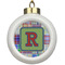 Blue Madras Plaid Print Ceramic Ball Ornament (Personalized)