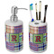 Blue Madras Plaid Print Ceramic Bathroom Accessories Set (Personalized)