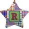 Blue Madras Plaid Print Star Ceramic Ornament w/ Initial