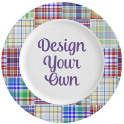 Blue Madras Plaid Print Ceramic Dinner Plates (Set of 4) (Personalized)