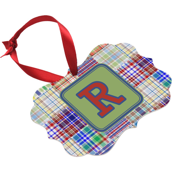 Blue Madras Plaid Print Christmas Ornament