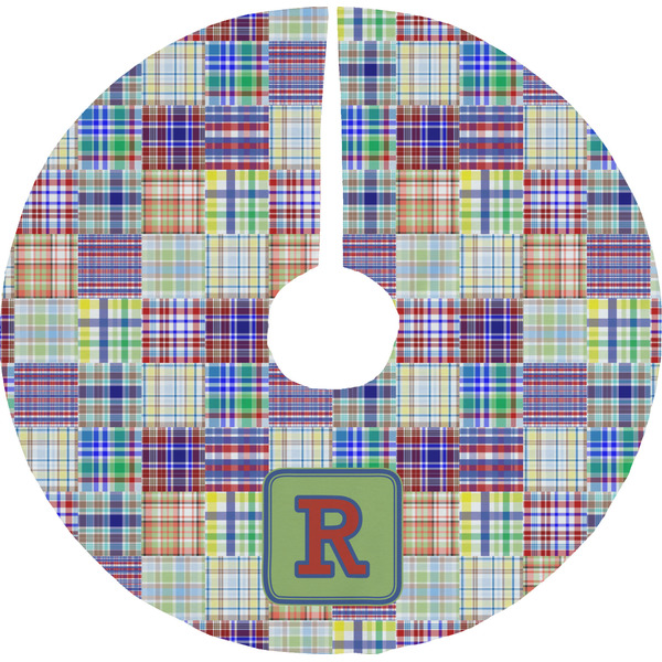 Custom Blue Madras Plaid Print Tree Skirt (Personalized)