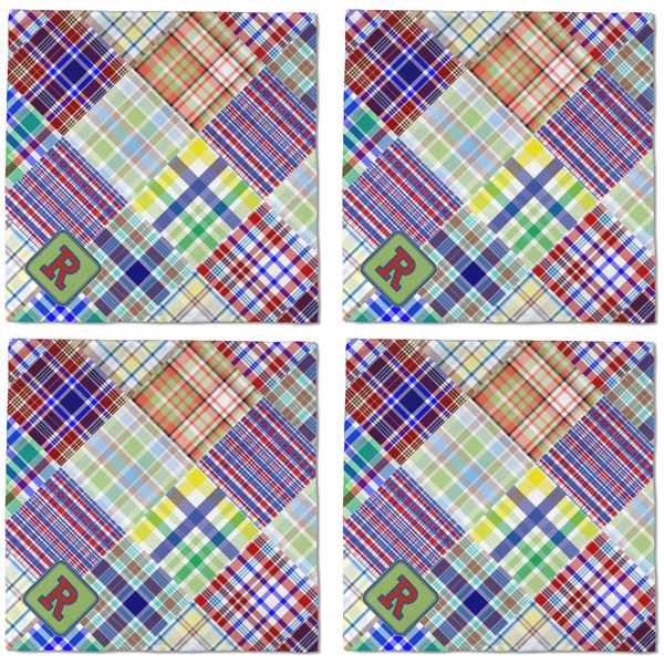 Blue Madras Plaid Print Cloth Napkins - Personalized Dinner (APPROVAL) Set of 4
