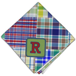 Blue Madras Plaid Print Cloth Dinner Napkin - Single w/ Initial