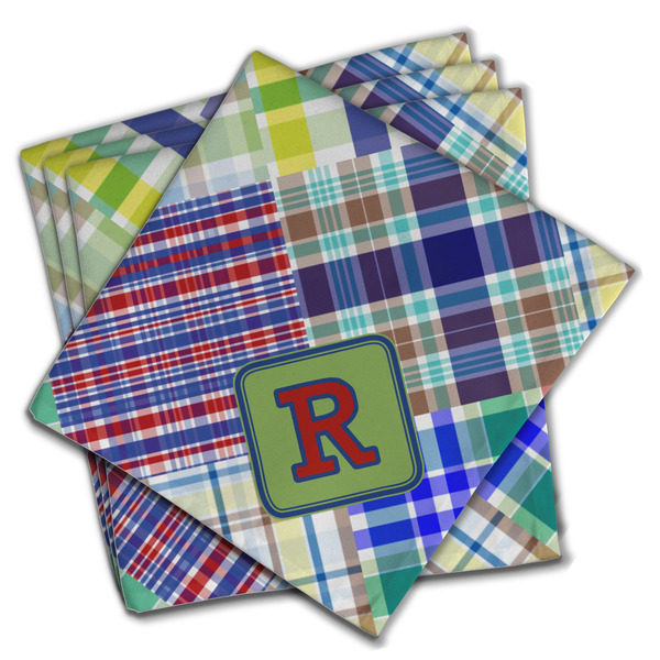 Blue Madras Plaid Print Cloth Napkins - Personalized Dinner (PARENT MAIN Set of 4)