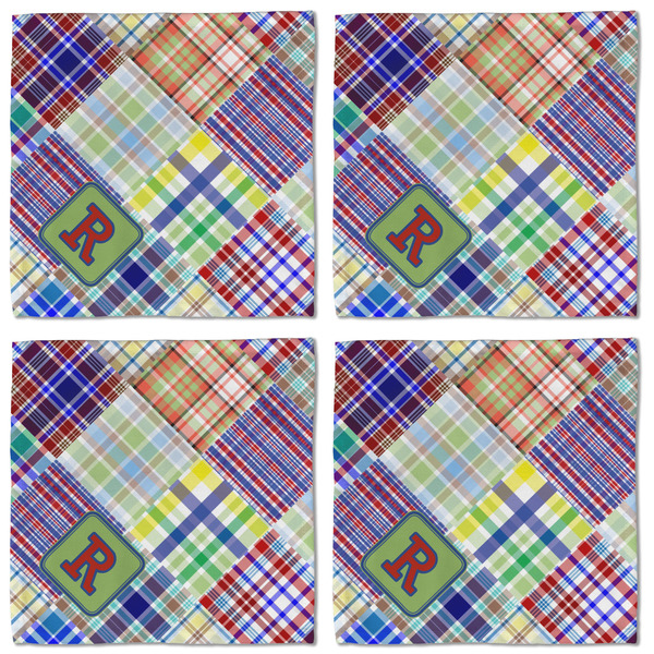 Blue Madras Plaid Print Cloth Napkins - Personalized Lunch (APPROVAL) Set of 4