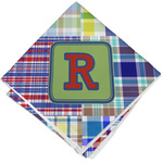 Blue Madras Plaid Print Cloth Cocktail Napkin - Single w/ Initial