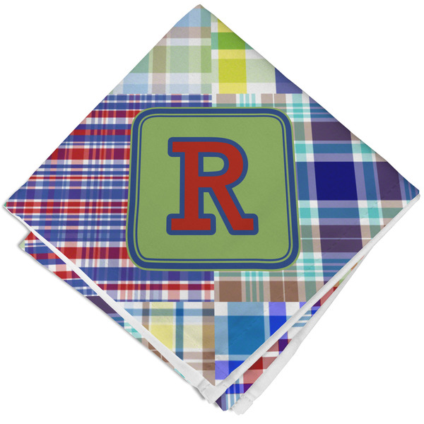 Custom Blue Madras Plaid Print Cloth Napkin w/ Initial