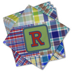 Blue Madras Plaid Print Cloth Cocktail Napkins - Set of 4 w/ Initial