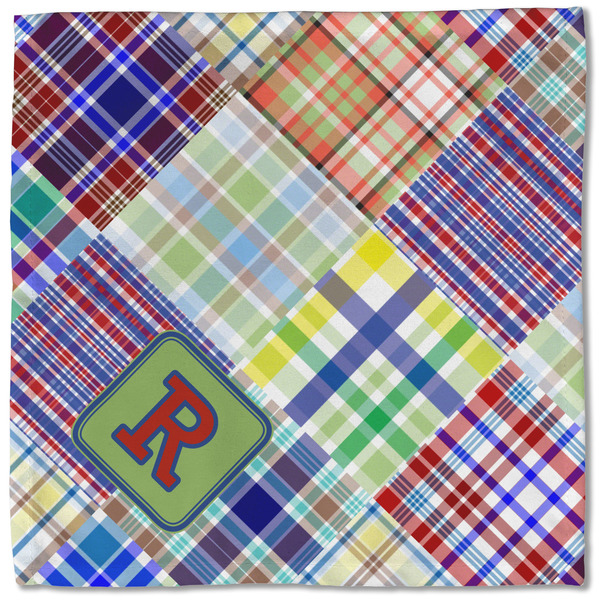 Blue Madras Plaid Print Cloth Napkins - Personalized Lunch (Single Full Open)