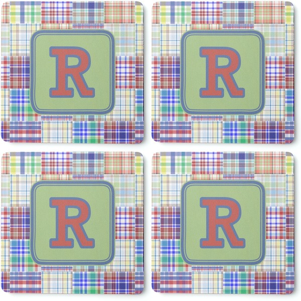 Blue Madras Plaid Print Coaster Rubber Back - Apvl