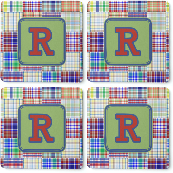 Blue Madras Plaid Print Coaster Rubber Back - Apvl