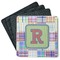Blue Madras Plaid Print Square Rubber Backed Coasters - Set of 4 (Personalized)