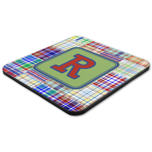 Blue Madras Plaid Print Coaster Set - FLAT (one)