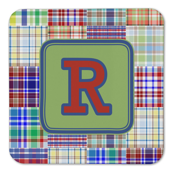 Blue Madras Plaid Print Coaster Set - FRONT (one)