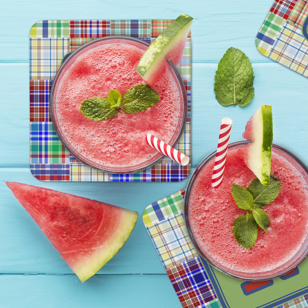 Blue Madras Plaid Print Coaster Set - LIFESTYLE