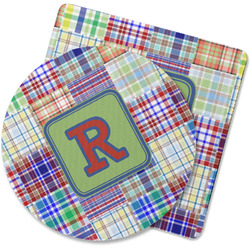 Blue Madras Plaid Print Rubber Backed Coaster (Personalized)
